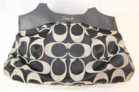 Coach Canvas And Black Leather Top Handle Bag