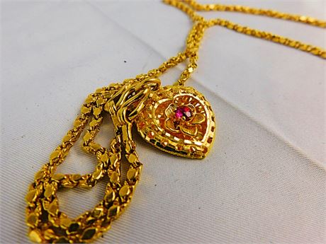 24K GOLD NECKLACE WITH GOLD PENDANT 34 GRAMS *CHEMICALLY TESTED*