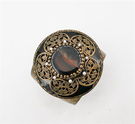 Ollipop Agate & Hammered Bronze Wide Cuff Bracelet (579)