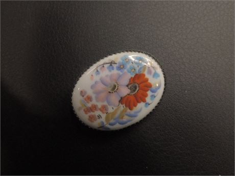 Vintage Unmarked Hand Painted Brooch With Thick Patina