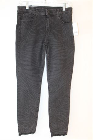 J Brand Mid-Rise Crop Skinny Black Cotton Blend Tiger Print Jeans Size 28
