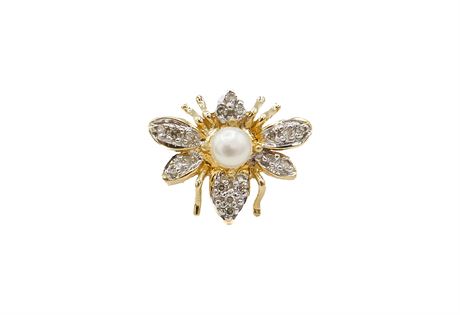 ShopTheSalvationArmy - 10K Gold Diamond Pearl Bee Brooch Pin 20mm (440)