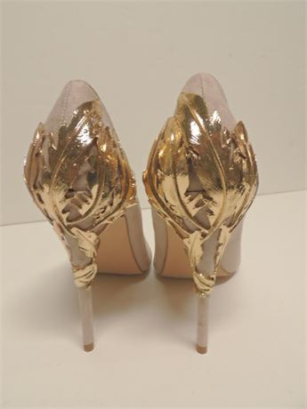 Elegant Collection Suede High Heel Gold Ivy Heel Pale Pink Sz. 7.5