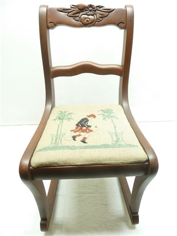 Child, Wood & Ebroidered Rocking Chair; 21"x20"x11"