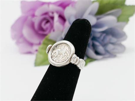 Vintage Sterling Silver Reversible Greek Coin Ring Size 7 (750)