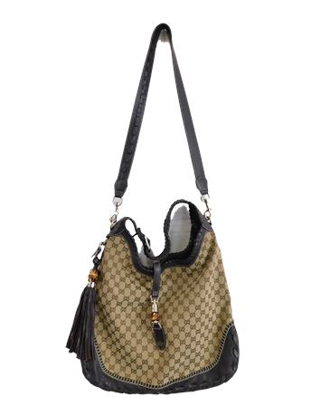 GUCCI Brown GG Coated Canvas Jackie Large Tassel Hobo Bag Unauthenticated (R7)