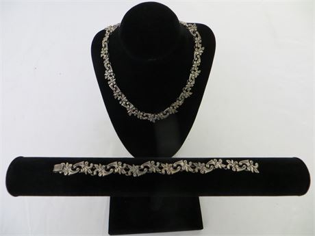 Art Deco Flame Cornucopia Inspired Embellished Link Necklace And Bracelet Set