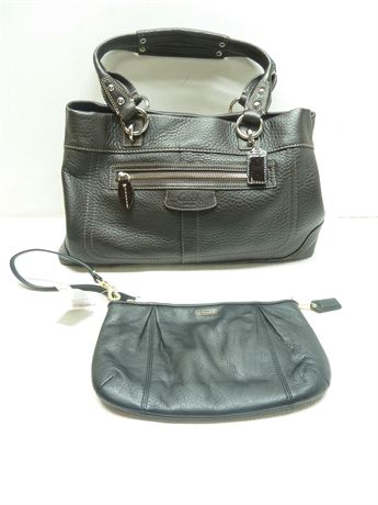 Coach Handbag, Black, 13"x8" & Purse, Black, 9"x6"(W/TAG,Retail,$118)
