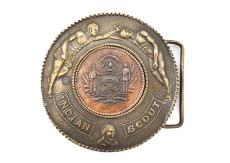 3" Vintage "Indian Scout" Belt Buckle - Bronze w/Copper Inlay (579)