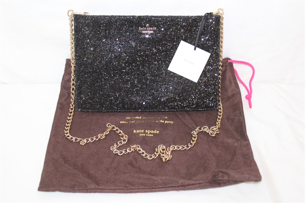 kate spade black glitter clutch