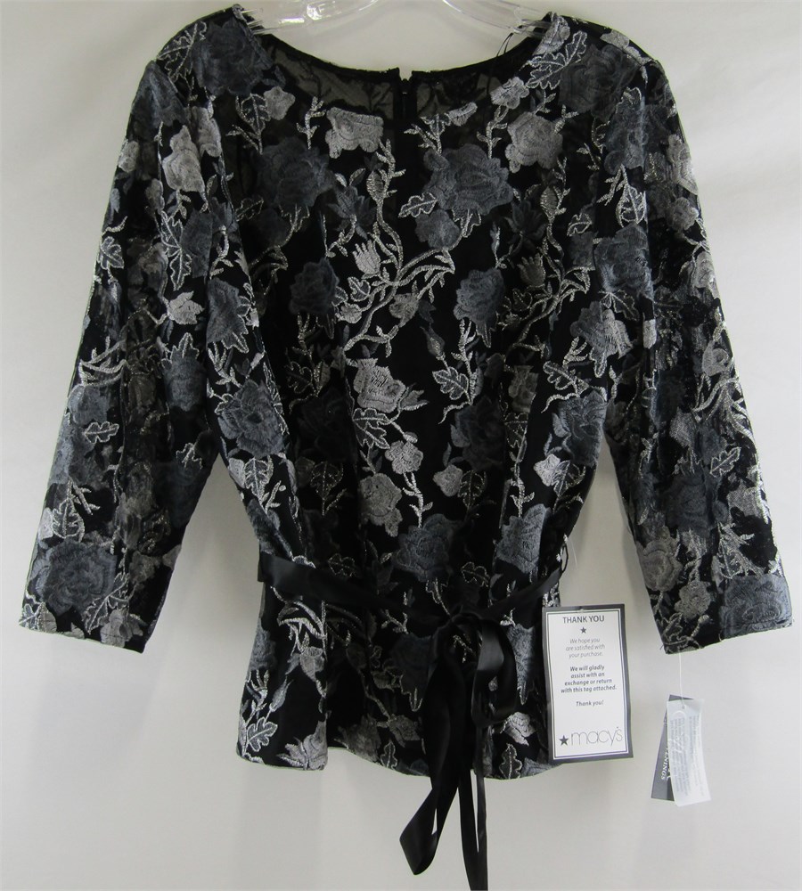 ShopTheSalvationArmy - ALEX EVENINGS Black & Grey Floral Blouse, Size ...