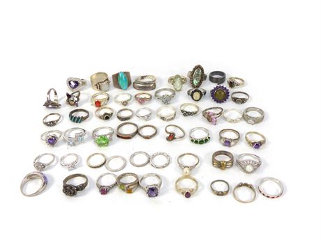 ShopTheSalvationArmy - Lot Of 54 x Sterling Silver 925 Rings, 204 Grams