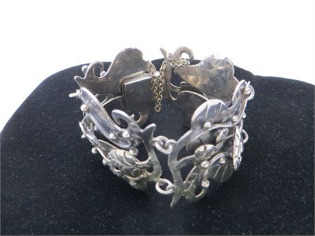 925 Mexico Vine Embellished Thick Chain Accent Fine Metal Bracelet
