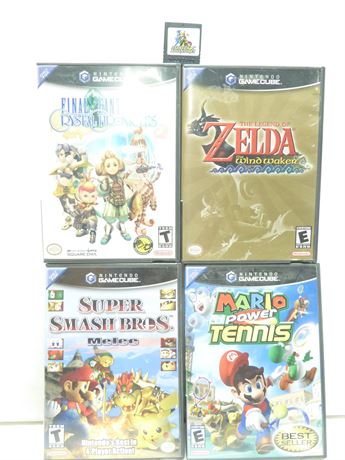 4- Nintendo Game Cube Games; Zelda, Mario & 1-Star Fox Memory Card, Pre-Owned