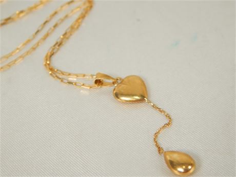 18K Gold Drop Necklace with Heart 2.43 grams    (270SA)