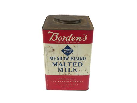 Vintage Meadow Brand Borden's Malted Milk Can Advertising Tin (670)