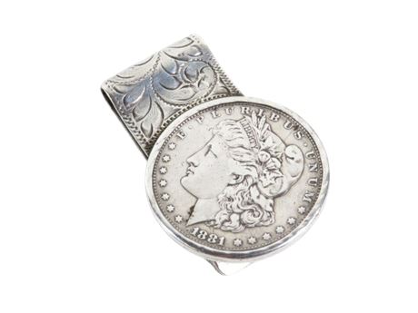 1881-S Morgan Silver Dollar Set In Sterling Silver Money Clip: 48.68g [270SA]