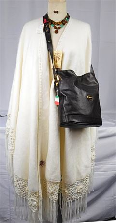 HANDMADE SHAWL WITH COMPLIMENTARY CROSS BODY BAG AND ACCESSORIES