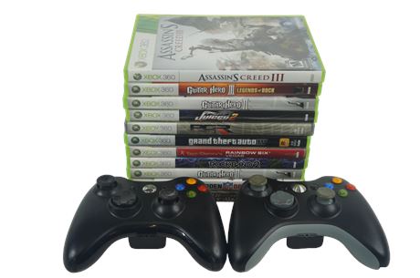Lot Of 11 XBOX 360 Video Games And 2 Controllers [1406G]