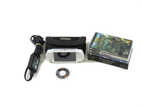 Sony PSP PSP-2001 White Handheld System w/ Case, 6 Video Games - NO BATTERY