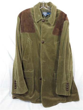 Green Corduroy Polo Ralph Lauren Coat With Suede Shoulder Patches
