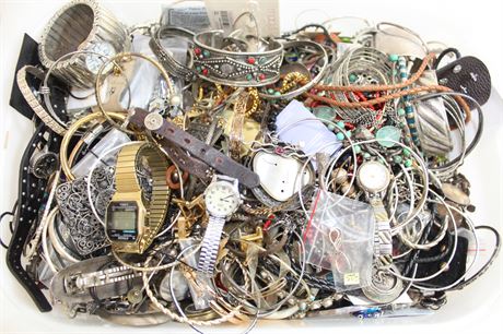 16 Lbs Wholesale Metal Jewelry Assorted Scrap Lot Watches Rings Beads Earrings