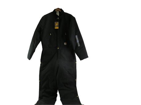 Carhartt Black Denim Overalls with Corduroy Collar, Size: 38L (Men) [H271]