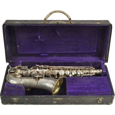 Antique 1923 CG Conn Silver Finish Alto Saxophone Low Pitch #123914 w/Orig. Case